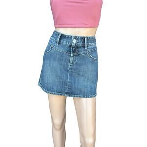 New Goldsign Women's Blue Medium Wash Distressed Jean Denim Mini Skirt Size 27